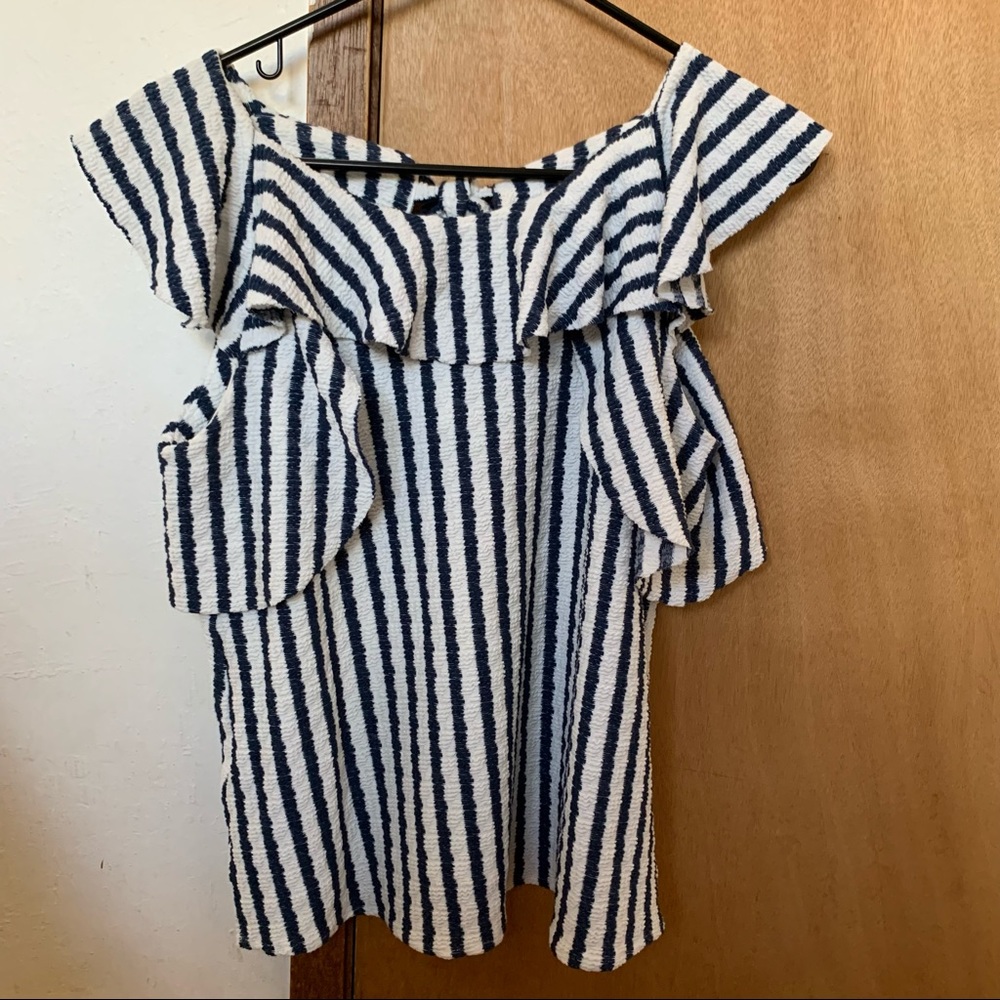 Anthropologie / Eva Franco - Stripe Ruffled Shell